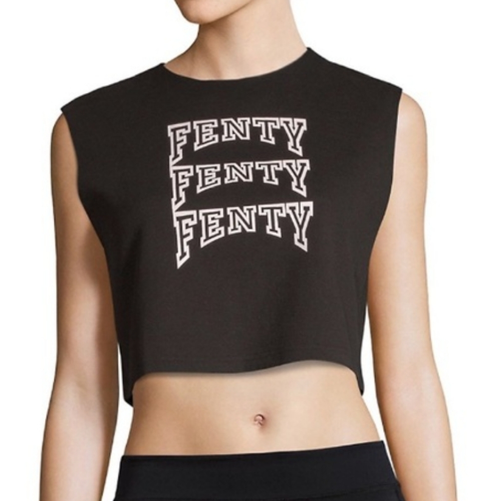 Fenty Puma Rare Black graphic Rihanna Tank tee black and white